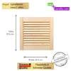 A wooden louvered door panel with dimensions and branding displayed. Produktbild-Vorschau