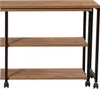 A three-tiered shelf unit with a wooden top and shelves, supported by a black metal frame and wheels. Voir les images du produit