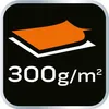 A graphic displaying the text "300g/m²" with an illustration of layered material. Produktbild-Vorschau