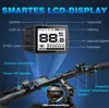 A diagram illustrating the features of an e-bike's LCD display and handlebars. Produktbild-Vorschau