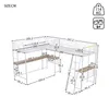 A technical drawing of a white metal bunk bed with integrated desks, showing dimensions and measurements. Náhľad obrázku produktu