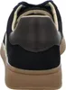 The back view of a navy blue sneaker with a brown heel tab and a gum sole. Anteprima dell’immagine prodotto