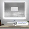 A bathroom mirror with integrated lighting and digital display, shown above a sink. Produktbild-Vorschau