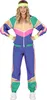 A woman wearing a colorful 80s-style tracksuit and headband. Produktbild-Vorschau