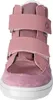 A close-up front view of a pink child's boot.