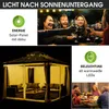 Collage showing a gazebo at night, people celebrating, and product feature callouts. Produktbild-Vorschau