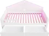 A white house-shaped bed frame with a slatted mattress base and two drawers underneath, against a white background. The bed frame has subtle pink LED lighting along the roofline. Náhľad obrázku produktu