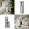 A collage of images showing a white bathroom storage cabinet in different settings, including next to a toilet and in a modern bathroom. Produktbild-Vorschau