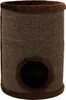 A brown cylindrical cat scratching tower with a circular entrance hole. Podgląd zdjęcia produktu