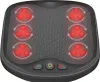 A top-down view of a black foot massager with red heating elements and arrows indicating rotation. Náhled obrázku produktu