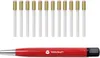 A set of fiber optic cleaning tools, including a red cleaning pen and multiple white cleaning rods with gold tips, arranged on a white background. Produktbild-Vorschau