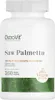 A white bottle of OstroVit Saw Palmetto dietary supplement with green leaf-like patterns on the bottom. Produktbild-Vorschau