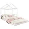 A white wooden house bed with a mattress and bedding. Produktbild-Vorschau