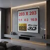 A projection screen displaying various aspect ratios and resolutions in a modern living room. Podgląd zdjęcia produktu