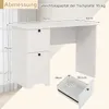 A white desk with dimensions and a close-up of an open drawer with its dimensions. Anteprima dell’immagine prodotto