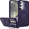 A dark purple phone case with a magnetic ring for MagSafe is shown from multiple angles, including one with a kickstand. Produktbild-Vorschau