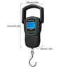A black digital hanging scale is shown against a white background, with dimensions indicated by text labels. Produktbild-Vorschau