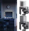 Collage of a modern vanity table with LED mirror and stool, shown in different lighting conditions and angles. Náhľad obrázku produktu