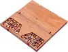 A wooden Halma game board with two recessed areas filled with game pieces. The pieces are small wooden cylinders with colored bands. Produktbild-Vorschau