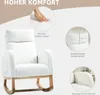 A white rocking chair with wooden legs, shown with close-up insets highlighting its features. Anteprima dell’immagine prodotto
