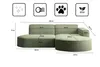 A collage of icons and a diagram of a green sofa with dimensions, presented on a white background. Produktbild-Vorschau