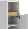 Close-up of a white cabinet with an open door revealing a wooden shelf and another white shelf below. Produktbild-Vorschau