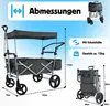 Diagram showing the dimensions and features of a foldable wagon. Produktbild-Vorschau