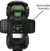 Underside view of a green ride-on toy car with removable footrests highlighted. Náhled obrázku produktu
