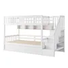 A white bunk bed with stairs and storage shelves. Náhľad obrázku produktu