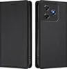A black leather wallet case for a smartphone is shown from two angles. Produktbild-Vorschau