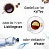 Marketing image showing different ways to consume a product, with text and images of coffee, tea, and water. Podgląd zdjęcia produktu
