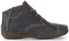 A side view of a single blue leather boot. Produktbild-Vorschau
