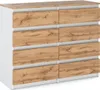 MRBLS_HOME Commode 8 tiroirs Blanc brillant / Chêne Wotan Voir les images du produit 1