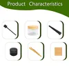 A collage of product accessories and containers, presented with a green wavy border at the top and bottom. Produktbild-Vorschau