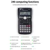 A scientific calculator is shown in the center of the image, with a list of its functions below it. Náhled obrázku produktu