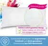 A white pillow is shown with colorful powder exploding behind it. There are also callouts highlighting features of the pillow. Náhled obrázku produktu