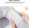 A person's hands are shown attaching a flexible hose to a portable air conditioner unit. Produktbild-Vorschau