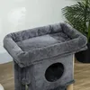 A close-up view of the top section of a gray cat tree, showing a plush bed and a circular opening. Produktbild-Vorschau