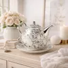 Tea for One Set Teekanne mit Tasse Keramik Weiß Silber Rose Produktbild-Vorschau 2