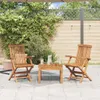 A patio scene with wooden chairs and a table, surrounded by greenery and a wooden fence. Produktbild-Vorschau
