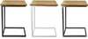 Three C-shaped side tables with wooden tops and metal frames, displayed side-by-side against a white background. Produktbild-Vorschau