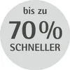 A circular graphic with text indicating a discount or speed increase. Produktbild-Vorschau