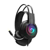 A black gaming headset with RGB lighting on a white background. Produktbild-Vorschau
