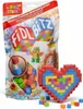 A bag of Bauer Spielwaren FidlBitz building blocks with a heart-shaped creation made from the blocks in the foreground. Produktbild-Vorschau