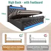 A diagram showing a bed with dimensions and two illustrations comparing mattress thickness. Produktbild-Vorschau
