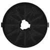 A close-up, top-down view of a black circular charcoal filter for a range hood. Produktbild-Vorschau