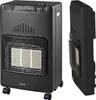 A black gas heater is shown from the front and side. Podgląd zdjęcia produktu