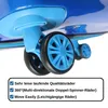 Close-up view of the wheels of a blue suitcase. Produktbild-Vorschau