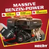 Close-up of a gasoline engine with promotional text overlays. Produktbild-Vorschau