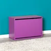 A purple shoe cabinet against a turquoise wall and on a white rug. Voir les images du produit